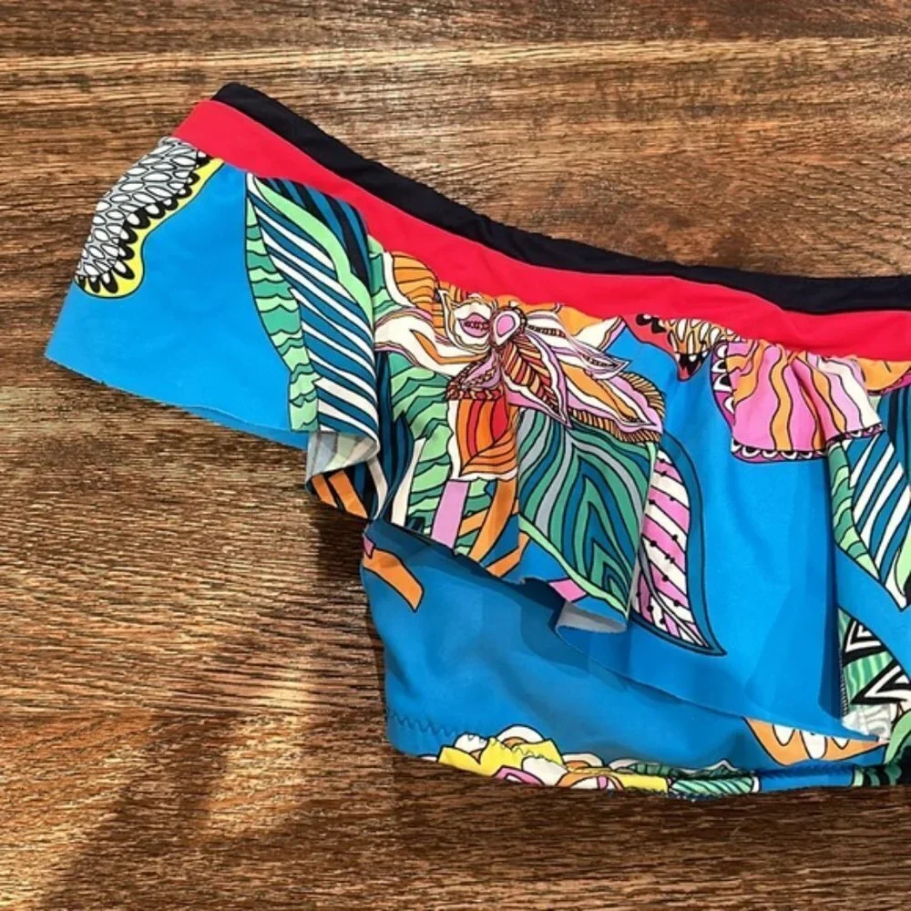 TRINA TURK Women's Off The Shoulder Ruffle Bandeau Swimsuit Top 8 medium